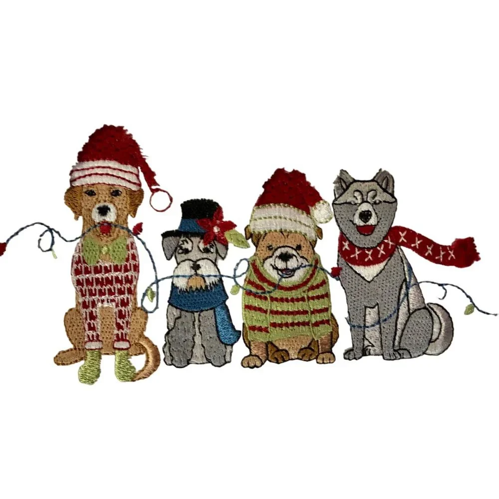 Jingles & Joy Hand Towels Set of 2 Used Christmas Dogs Embroidered